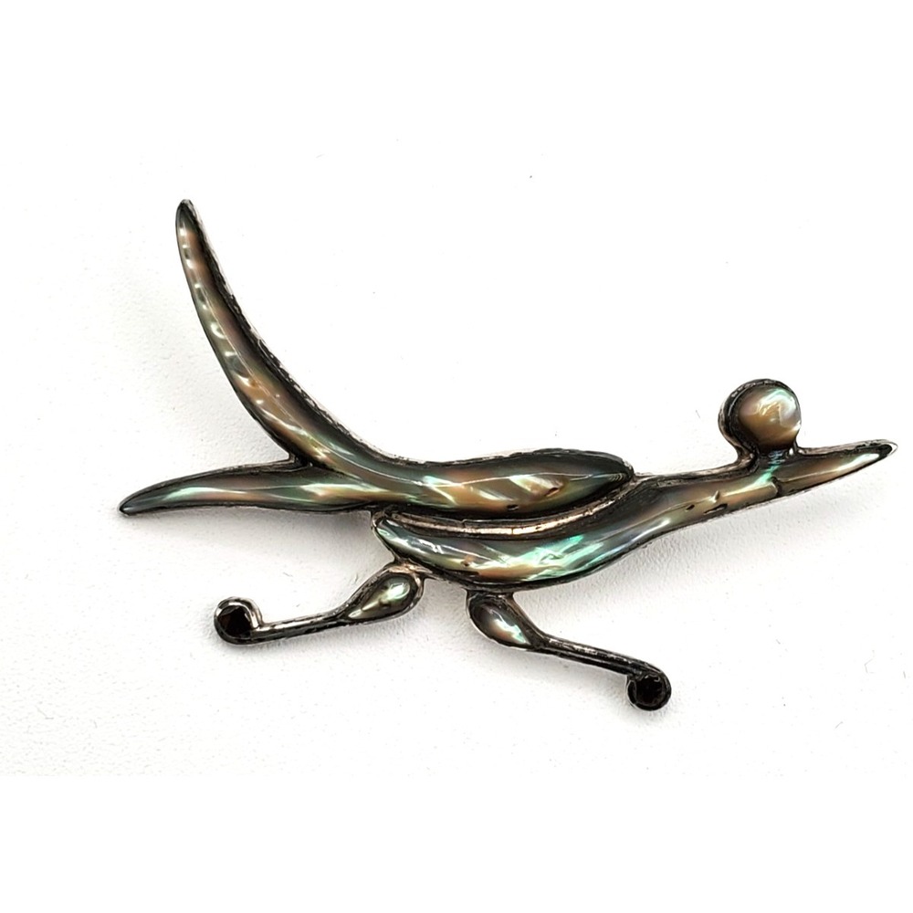 Vintage Sterling Silver & Abalone Road Runner Brooch